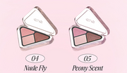ProtoClinical k-beauty CLIO Essential Shadow Tap 1.5g (5colors) detail graphic with compact eyeshadow pans, shade labels, and a wide comparison layout