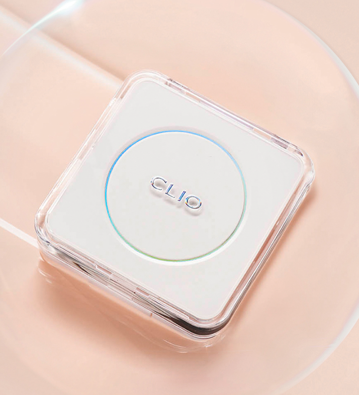 ProtoClinical k-beauty CLIO Kill Cover Founwear Cushion The Original SPF50+ PA+++ Set 15g+15g(Refill) (5colors) square cushion packaging graphic in warm beige tones on a light background