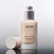 ProtoClinical k-beauty CLIO Kill Cover Founwear Foundation The Original 35ml (5colors) in a slim foundation bottle with a black cap, beige liquid base, and centered packshot on a clean light background