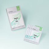 ProtoClinical k-beauty MEDIHEAL Derma Synergy Wrapping Mask Calming Care (Tea Tree X Cica) 25ml X 14ea single pale green face mask pouch centered upright on a mint background