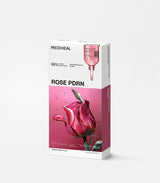 ProtoClinical k-beauty MEDIHEAL Rose PDRN Essential Mask Healthy Glow 24ml X 10ea single white and rose-pink mask box with a large rose graphic on a clean light background