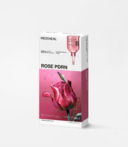 ProtoClinical k-beauty MEDIHEAL Rose PDRN Essential Mask Healthy Glow 24ml X 10ea single white and rose-pink mask box with a large rose graphic on a clean light background
