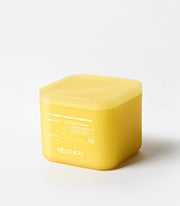 ProtoClinical k-beauty MEDIHEAL Vitamide Brightening Pad 180ml/100ea single yellow round pad jar centered on a pale blue background