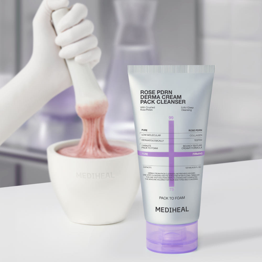 ProtoClinical k-beauty MEDIHEAL Rose PDRN Derma Cream Pack Cleanser 50ml square detail image with visible packaging details on a light background