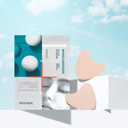 ProtoClinical k-beauty MEDIHEAL Madecassoside UV Cut Outdoor Sun Patch [Wide Protection] 4P single upright sun patch packet with a dark teal center on a pale aqua and cream background