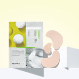 ProtoClinical k-beauty MEDIHEAL Vitamin C UV Cut Outdoor Sun Patch [Triple Protection] 4P single upright sun patch packet with an olive-yellow center on a pale yellow and lavender background