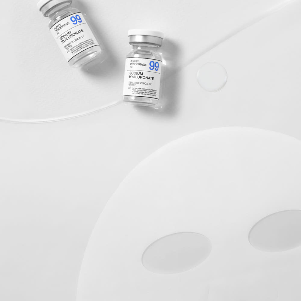 ProtoClinical k-beauty MEDIHEAL Hyaluronate Bio Seconderm Mask Deep Moisturizing (Ampoule 4ml + Mask 23ml) X 10ea single blue gray mask pouch centered upright on a pale background