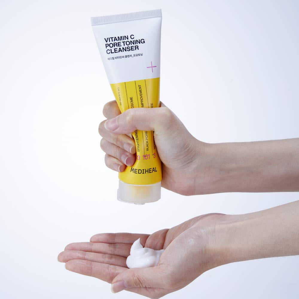 MEDIHEAL Vitamin C Pore Toning Cleanser 120ml by ProtoClinical displayed in a square detail image with visible packaging and label details on a light background for a k-beauty skincare routine.