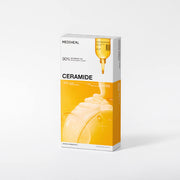 ProtoClinical k-beauty MEDIHEAL Ceramide Essential Mask Moisture Barrier 24ml X 10ea single yellow mask pouch centered upright on a pale blue background