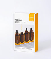 ProtoClinical k-beauty MEDIHEAL Vitamin Derma Ampoule Mask 25ml X 10ea shown with one mask pouch beside a matching product box on a pale blue background