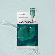 ProtoClinical k-beauty MEDIHEAL Madecassoside Essential Mask Blemish Repair 24ml X 10ea single pale blue sheet mask package centered on a clean white background
