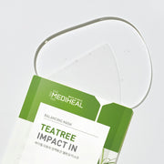 ProtoClinical k-beauty MEDIHEAL Teatree Impact In Balancing Mask 24ml X 10ea shown with one mask pouch beside a matching product box on a pale background