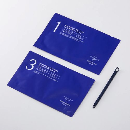 ProtoClinical k-beauty MEDIHEAL Blackhead Melting Clear Nose Patch 4P single dark blue nose patch package centered upright on a pale blue background