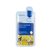 ProtoClinical k-beauty MEDIHEAL Dermaplus Green Tangerine Mask 22ml X 10ea single mask pouch centered upright on a pale background