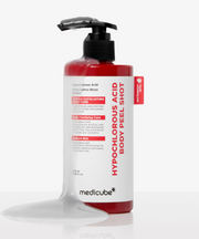 ProtoClinical k-beauty MEDICUBE: Hypochlorous Acid Body Peel Shot (280ml) packshot showing a single upright red bottle with a white label on a plain background