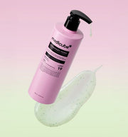 ProtoClinical k-beauty pink beauty graphic with a mauve vertical center and soft pale green lower accents on a light background.