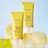 MENOKIN Glow & Clear Gel Sunscreen SPF50+ PA++++ 50ml golden sunscreen bottle on a light background