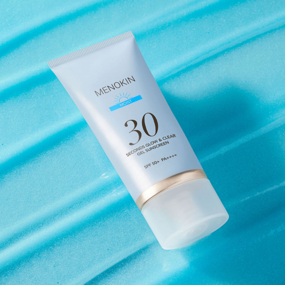 ProtoClinical k-beauty pale blue beauty bottle silhouette with a dark teal side shadow on a light aqua background.