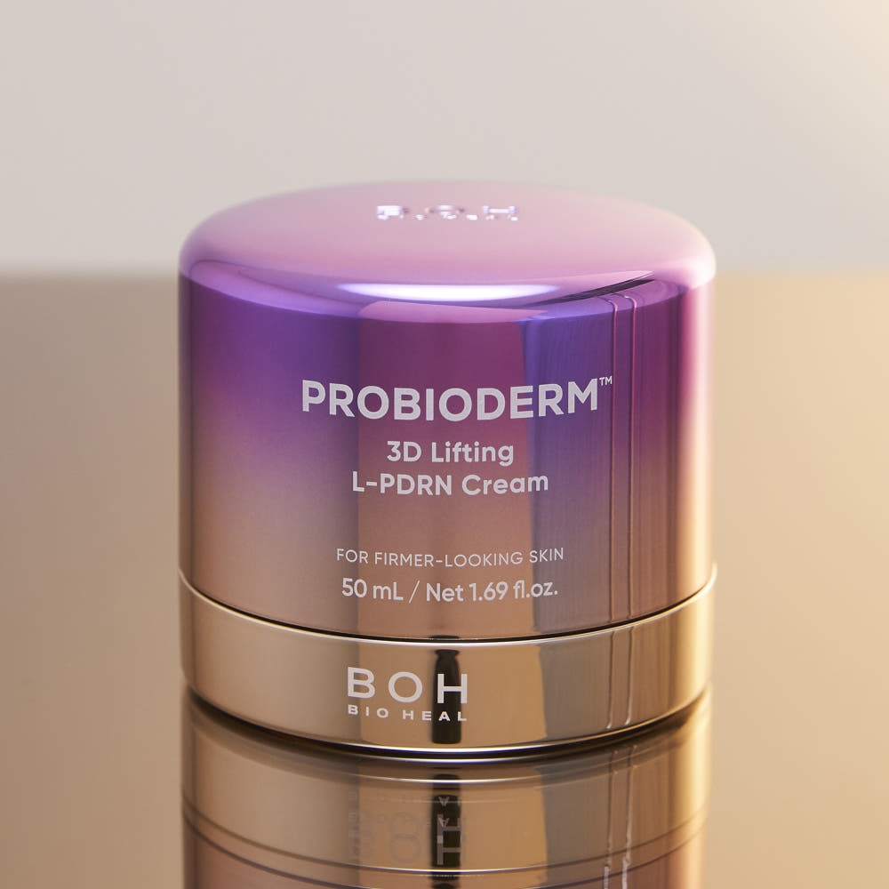 ProtoClinical k-beauty [BIO HEAL BOH] Probioderm 3D Lifting L-PDRN Cream 50ml single upright lilac cream package centered on a pale mauve background