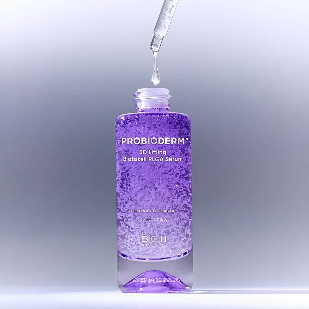 ProtoClinical k-beauty [BIO HEAL BOH] Probioderm 3D Lifting Biotoksil PLGA Serum 30ml single upright pale cream rectangular package centered on a light beige background