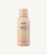 ProtoClinical k-beauty TONYMOLY Black Tea Intense Repair Lotion 200ml single tall beige lotion bottle centered on a pale blue and white background