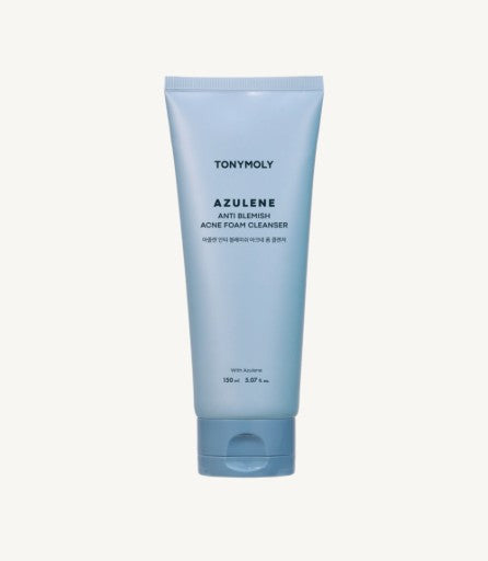 ProtoClinical k-beauty Hanskin Azulene Anti Blemish Acne Foam Cleanser 150ml single upright blue cleanser tube centered on a cream and white background