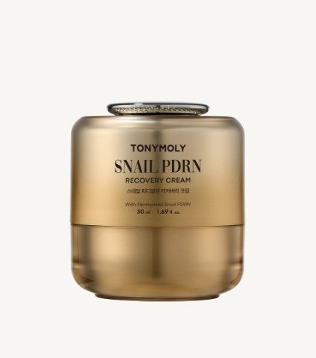 ProtoClinical k-beauty TONYMOLY Snail PDRN Recovery Cream 50ml single peach cream container silhouette centered on a clean white background