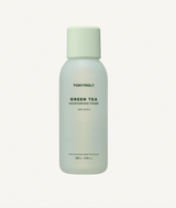 ProtoClinical k-beauty TONYMOLY Green Tea Moisturizing Toner 200ml single upright light green toner bottle centered on a soft white background.
