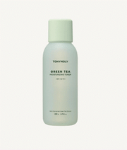 ProtoClinical k-beauty TONYMOLY Green Tea Moisturizing Toner 200ml single upright light green toner bottle centered on a soft white background.