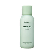 ProtoClinical k-beauty TONYMOLY Green Tea Moisturizing Lotion 200ml single upright light green lotion bottle centered on a soft white background.