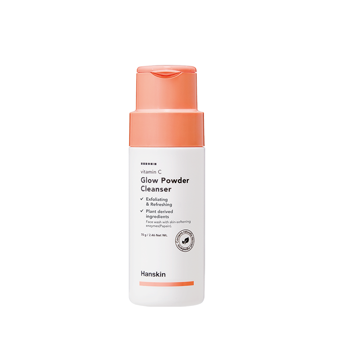 ProtoClinical k-beauty Hanskin Vitamin C Glow Powder Cleanser 70g single powder cleanser container shown in a square packshot on a clean light background