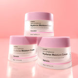 ProtoClinical k-beauty Hanskin Real Complexion Hyaluron Moisture Cream 50ml with a light-toned cream jar and matching box on a soft pink background