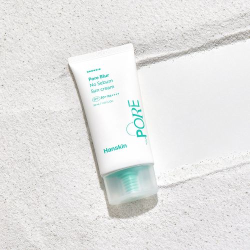 ProtoClinical k-beauty Hanskin Pore Blur No Sebum Sun Cream SPF50+ PA++++ 50ml single sunscreen tube shown in a square packshot on a clean light background