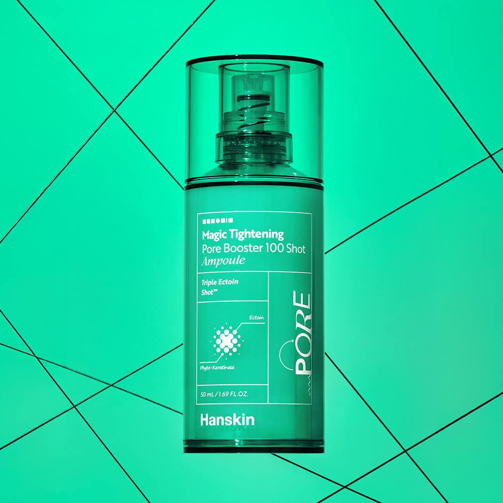 ProtoClinical k-beauty tall teal beauty product centered on a soft pink background.
