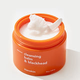 ProtoClinical k-beauty Hanskin Cleansing Balm & Blackhead 80g round orange cleansing balm jar centered on a light blue background.