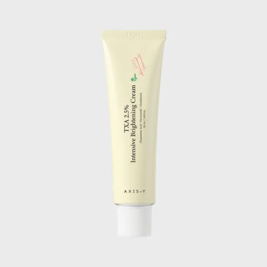 AXIS-Y TXA 2.5% Intensive Brightening Cream 50ml by ProtoClinical shown in a brightening cream product shot on a clean background, highlighting the branded packaging for a k-beauty skincare routine.