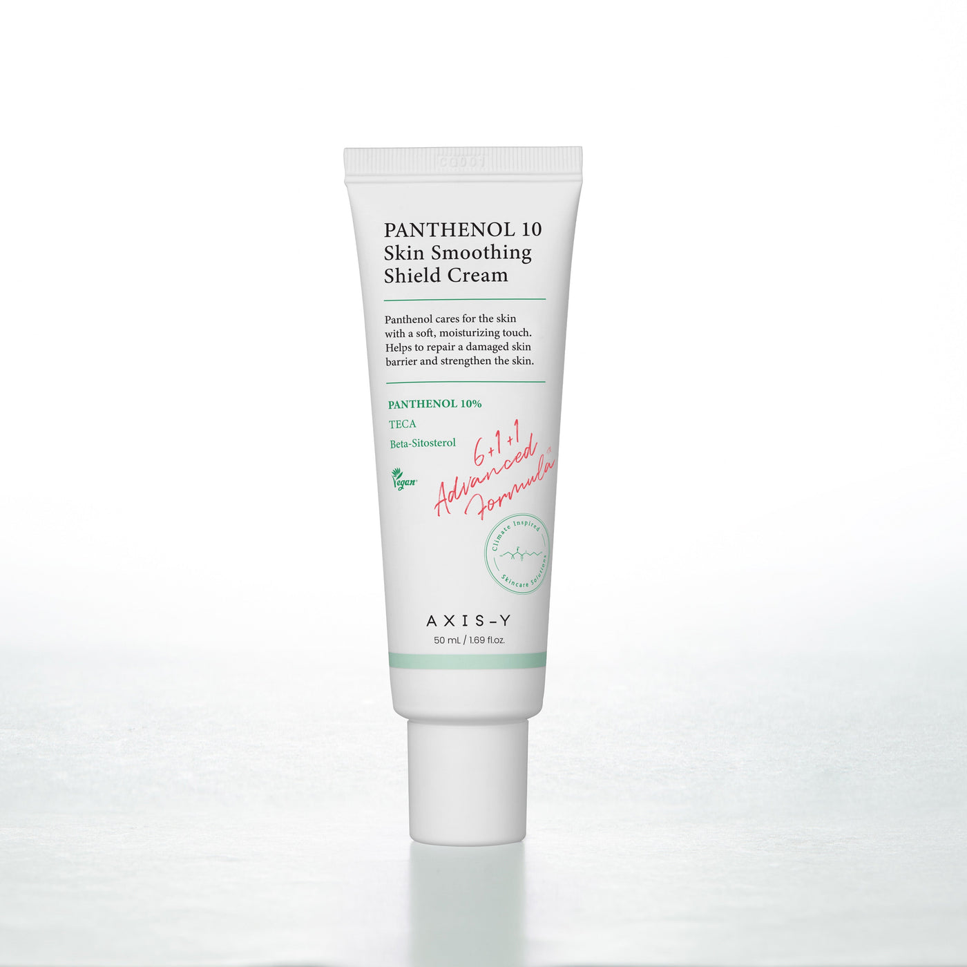 AXIS-Y Panthenol 10 Skin Smoothing Shield Cream 50ml by ProtoClinical shown in a detailed skincare product visual on a clean background, highlighting the branded cream packaging for a k-beauty routine.
