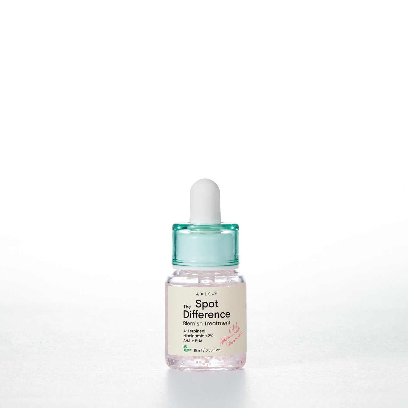 ProtoClinical k-beauty AXIS-Y Spot The Difference Blemish Treatment 15ml single upright pale treatment tube centered on a white background with soft blue side shading