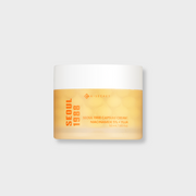ProtoClinical k-beauty soft cream circular beauty graphic on a pale blue background.