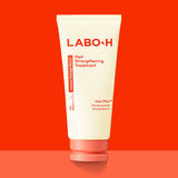 ProtoClinical k-beauty LABO-H Hair Strengthening Treatment 300ml as a single upright pale treatment container centered on a vivid red background with darker side shading