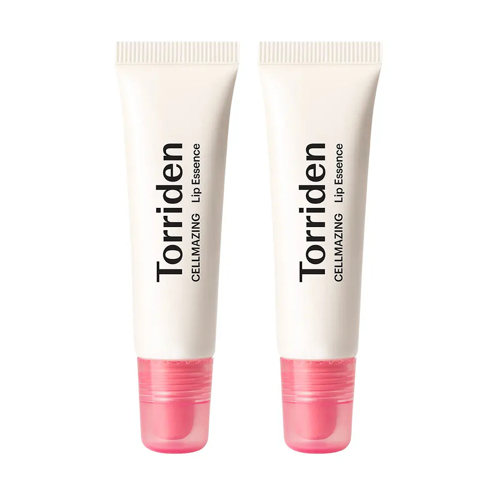 ProtoClinical k-beauty two slim skincare bottles in pale beige and soft blue tones on a light background.