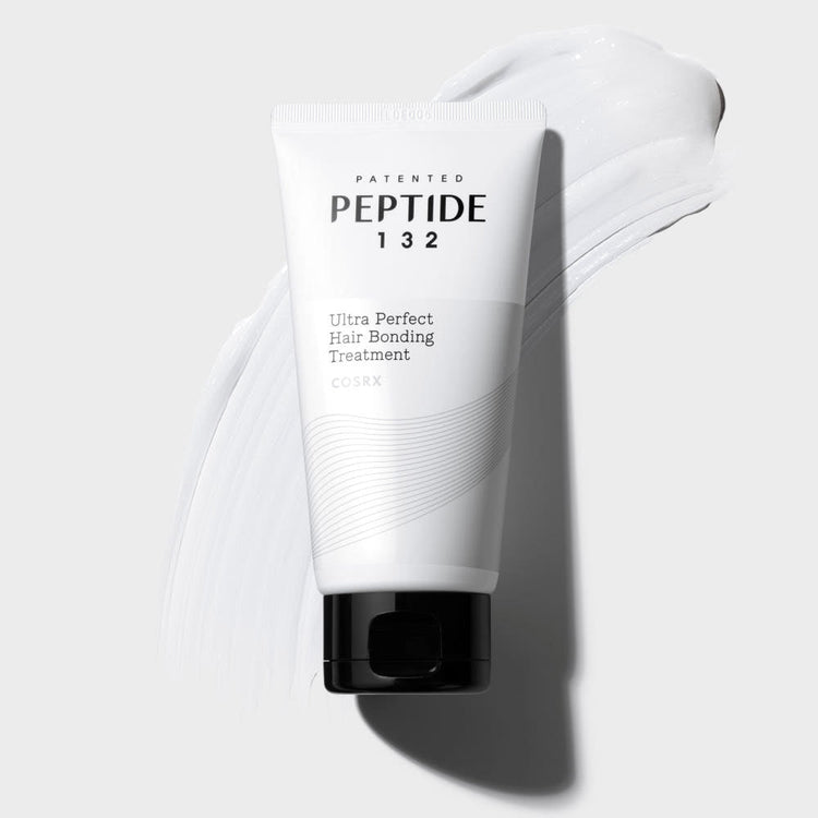 ProtoClinical k-beauty COSRX PEPTIDE-132 Ultra Perfect Hair Bonding Treatment 120ml single upright silver-gray bottle with a dark cap centered on a white background