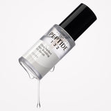 ProtoClinical k-beauty COSRX PEPTIDE-132 Ultra Perfect Hair Bonding Oil Serum 28ml tilted silver bottle with a black cap and clear serum dripping on a white background