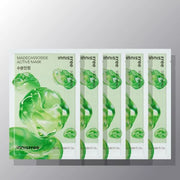 ProtoClinical k-beauty innisfree Madecassoside Active Mask 25ml X 5ea square mask-pack graphic with muted green packaging, cream tones, and a light background