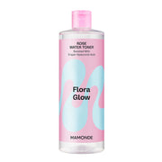 ProtoClinical k-beauty Mamonde Flora Glow Rose Water Toner 500ml shown as a vertical lavender beauty product silhouette on a light background.