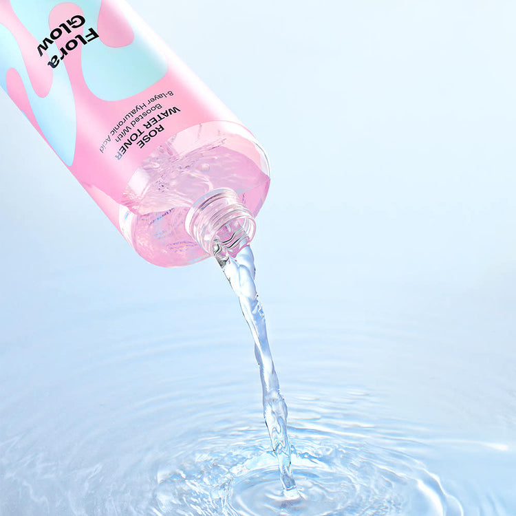 ProtoClinical k-beauty Mamonde Flora Glow Rose Water Toner 500ml pastel green and blue graphic on a light background