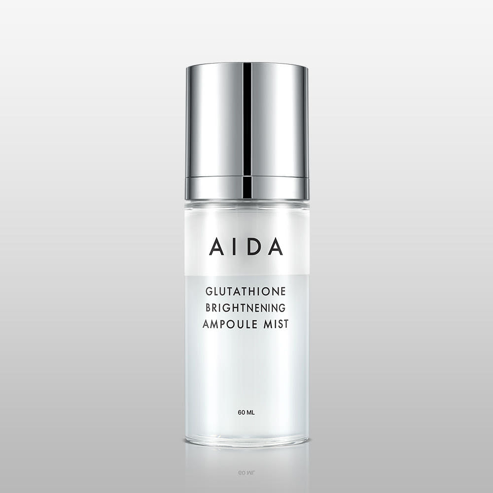 AIDA Glutathione Brightnening Ampoule Mist 60ml by ProtoClinical displayed in front-facing skincare packaging on a white background for a k-beauty routine.