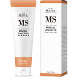 ProtoClinical k-beauty Cos De BAHA MS Hydrating Mineral Sunscreen SPF50+PA++++ 45ml single upright light sunscreen tube centered on a soft white background with gray side panels.