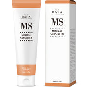 ProtoClinical k-beauty Cos De BAHA MS Hydrating Mineral Sunscreen SPF50+PA++++ 45ml single upright light sunscreen tube centered on a soft white background with gray side panels.