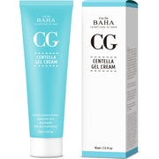 ProtoClinical k-beauty Cos De BAHA CG Centella Gel Cream 45ml single upright teal gel cream tube centered on a pale aqua and peach background